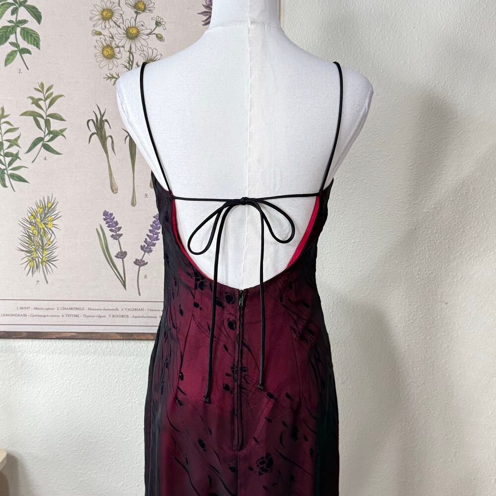 90s Y2k Glitter Velvet Floral Tie Back Formal Dress Whimsigoth Dark Fairy XS S - Picture 5 of 8